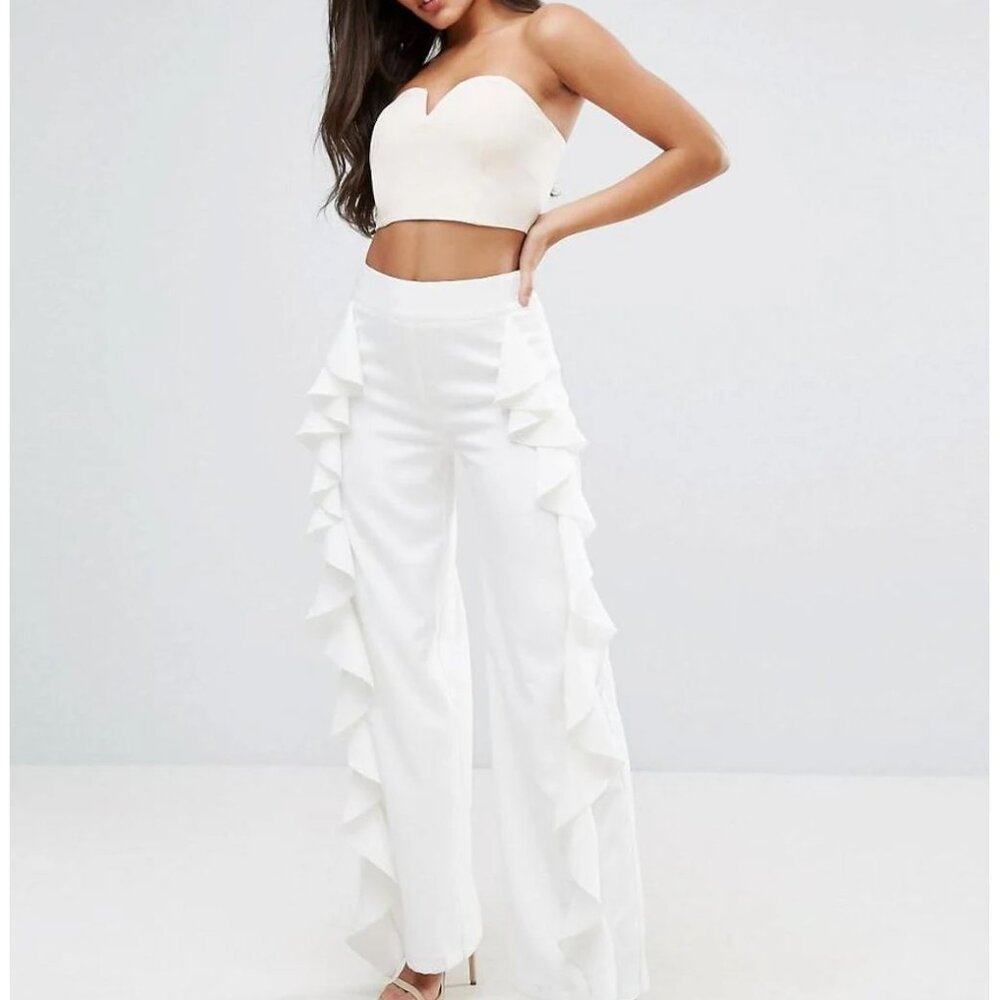bebe White Ruffle Pants Women Size 6
